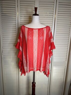Red Crochet Lace Tunic Top - Women